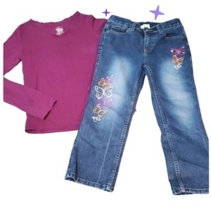Embroidered Jordache butterfly jeans 10 and tee 12/14